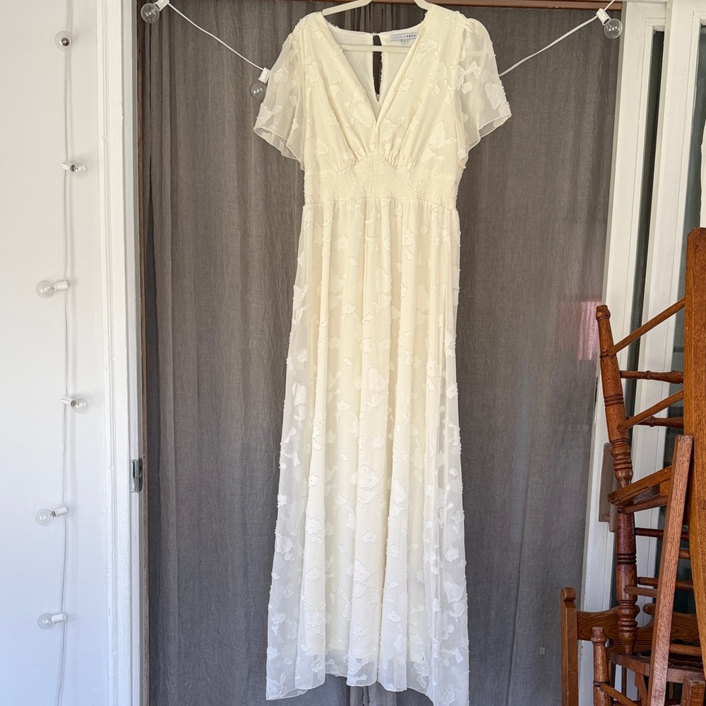 Baltic Born Ivory Lace Maxi Dress with Flutter Sleeves